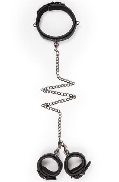 Easytoys Leather Collar With Handcuffs Halsband & handbojor